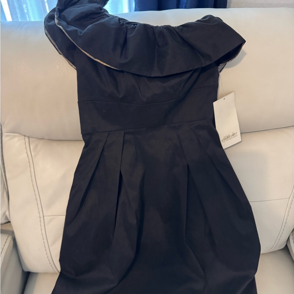 Jill Stuart Black One Shoulder Dress with Ruffle